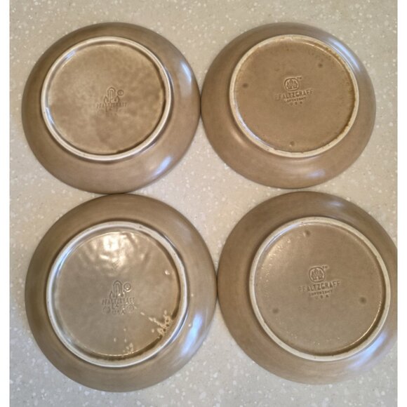 Pfaltzgraff Folk Art Stoneware 4 Salad/Dessert/Bread Plates 7” Tan Blue Vintage - Picture 2 of 8
